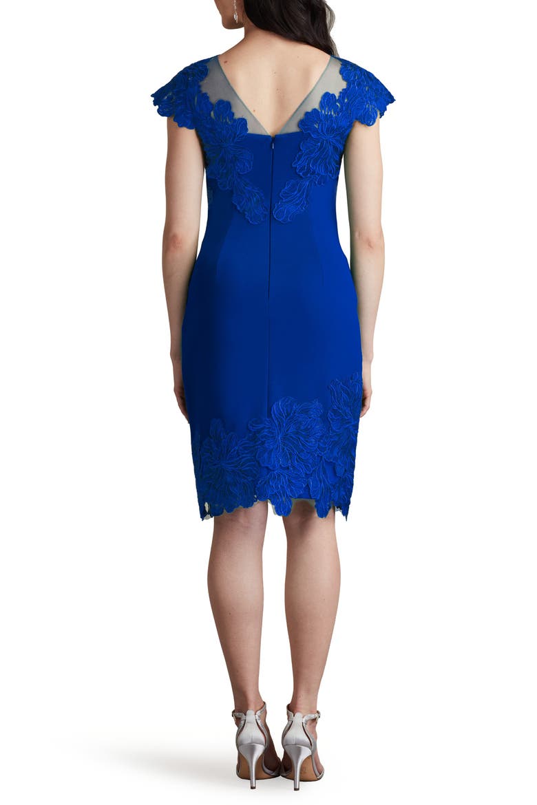 Embroidered Floral Detail Cocktail Sheath Dress, Alternate, color, BLUE BELL