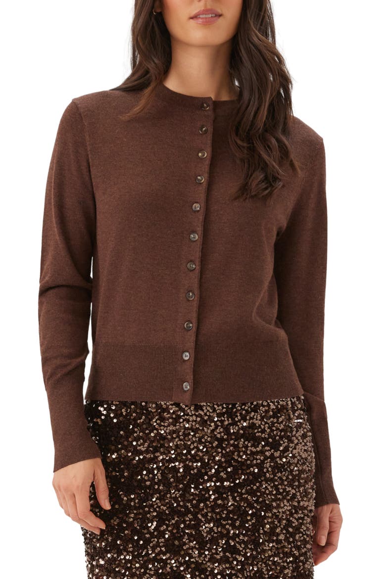 Crewneck Button-Up Cardigan, Main, color, CHOCOLATE