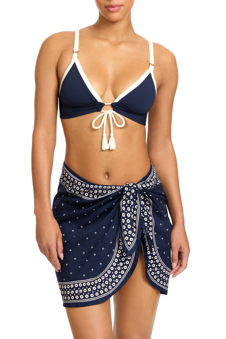 Juno Print Cotton Cover-Up Pareo, Main, color, NAVY