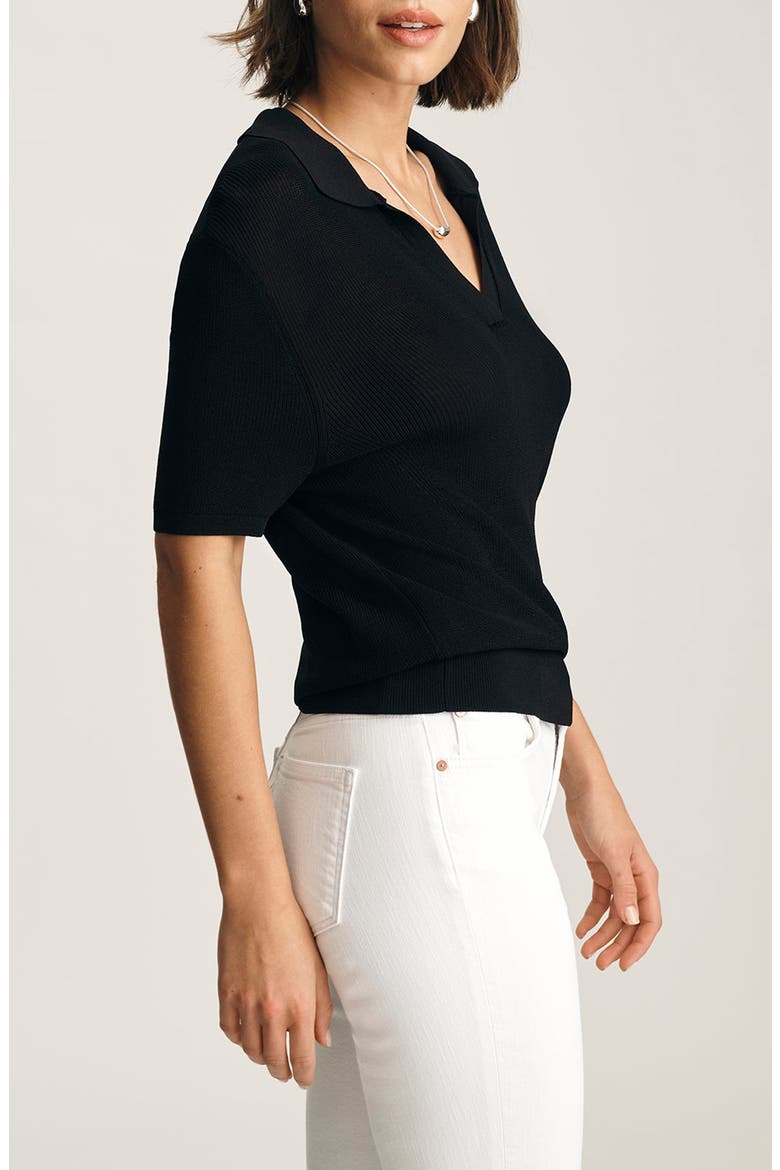 Short Sleeve Polo Sweater, Alternate, color, BLACK