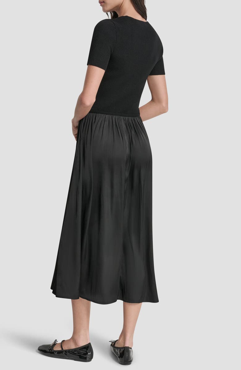 DKNY Mixed Media Short Sleeve Dress, Alternate, color, Black