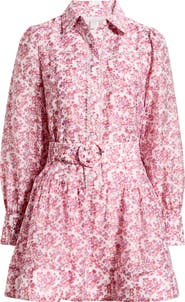 Chelsea28 Lace Trim Belted Long Sleeve Mini Shirtdress