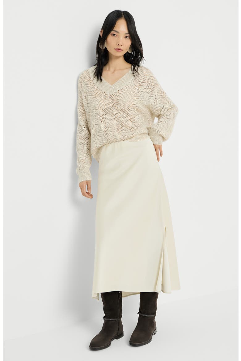 Satin cady fluid pencil skirt, Alternate, color, Butter