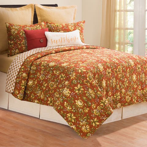 Estelle Fall Floral Cotton Quilt Set  - Reversible and Machine Washable
