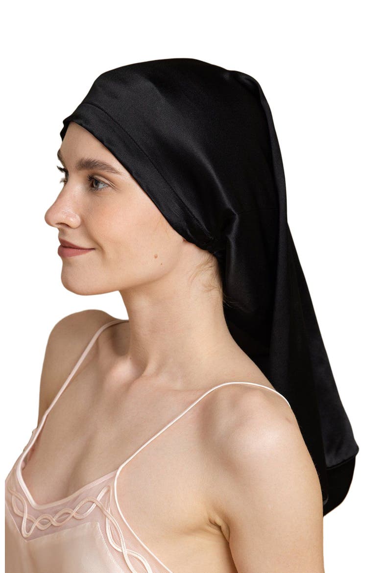 Pure Silk Elegant Long Bonnet, Alternate, color, Black