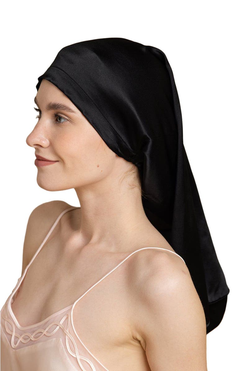 SILKSILKY Pure Silk Elegant Long Bonnet, Alternate, color, Black
