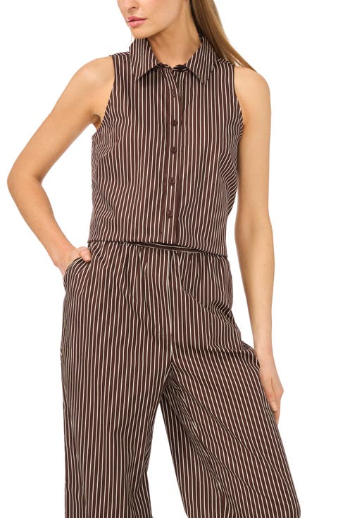 Striped Sleeveless Button-Up Shirt