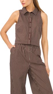 Halogen® Striped Sleeveless Button-Up Shirt