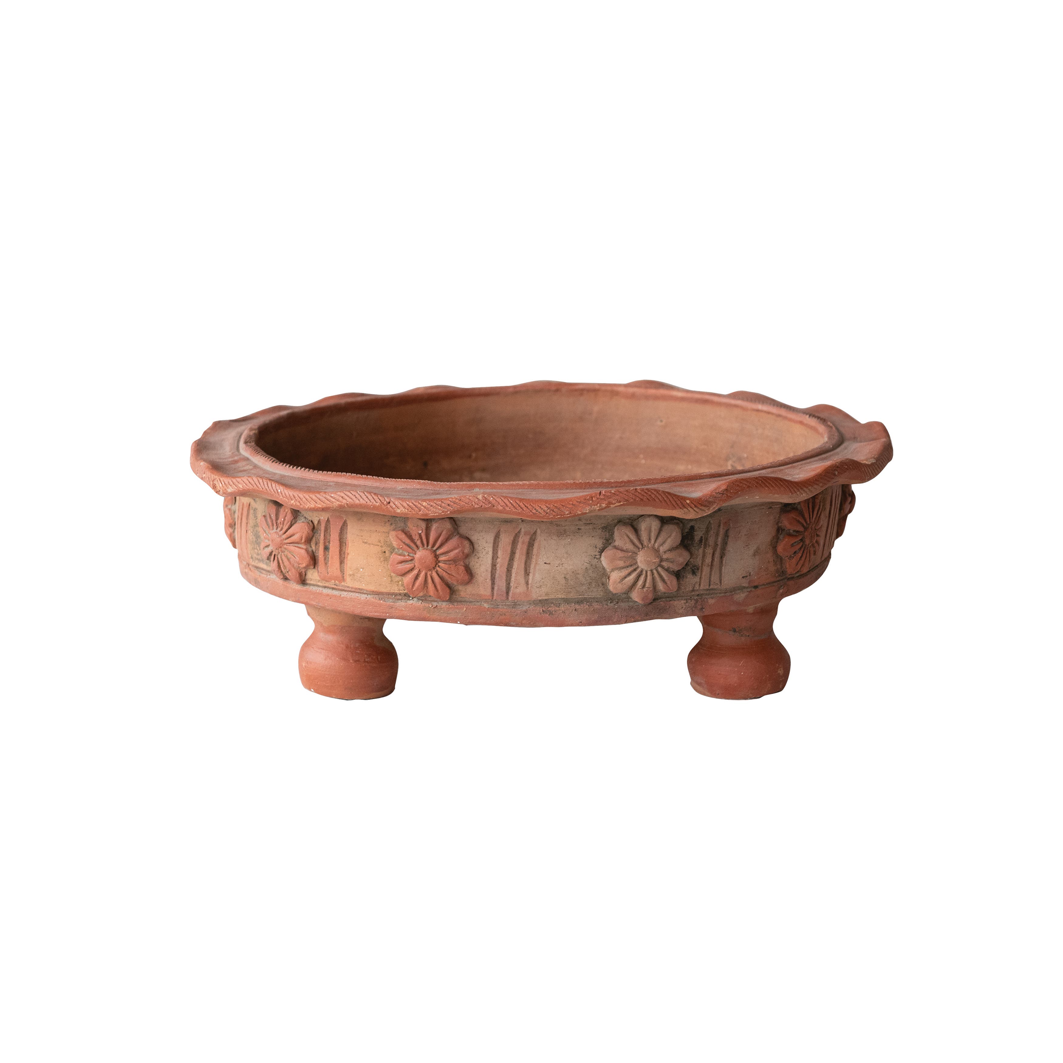 Storied Home Handmade Terra-cotta Vintage Reproduction Footed Low Bowl, Natural In Pink
