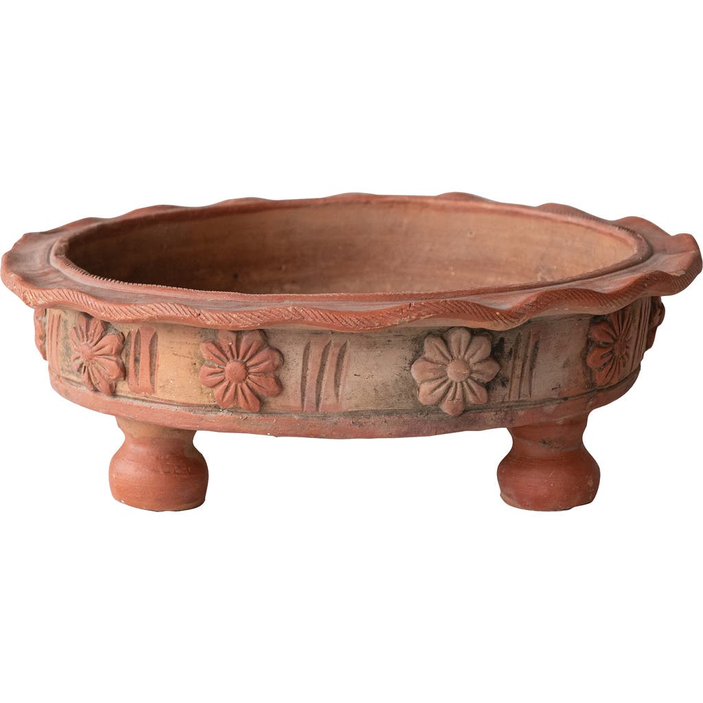 Storied Home Handmade Terra-cotta Vintage Reproduction Footed Low Bowl, Natural In Pink