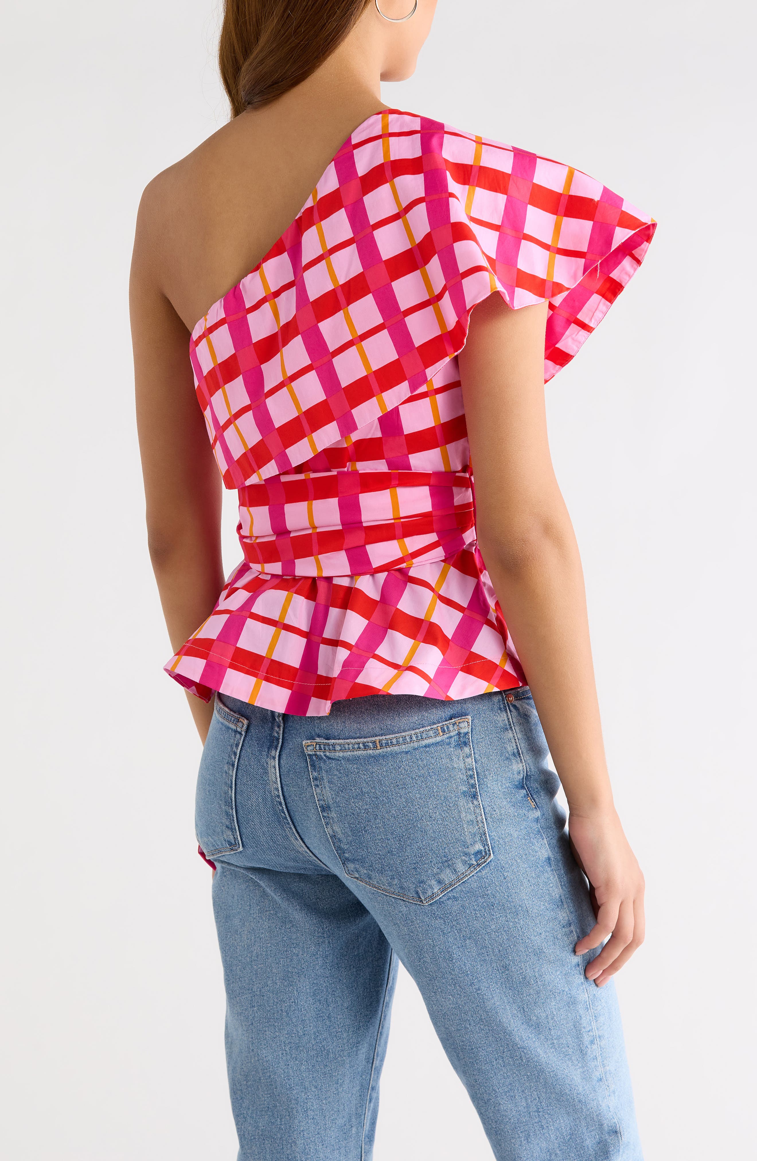 Darvy Plaid One-Shoulder Cotton Top - image 2