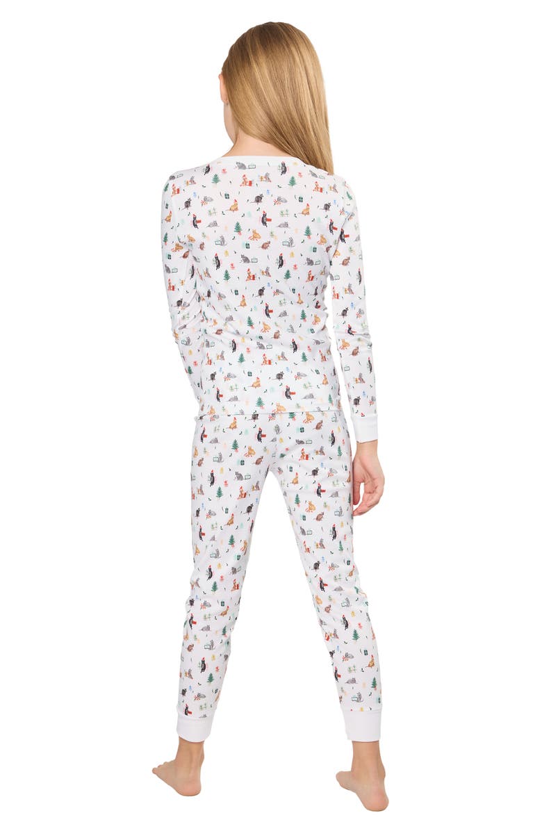 Petite Plume Kids' Merry Meow Fitted Two-Piece Pima Cotton Pajamas, Alternate, color, White