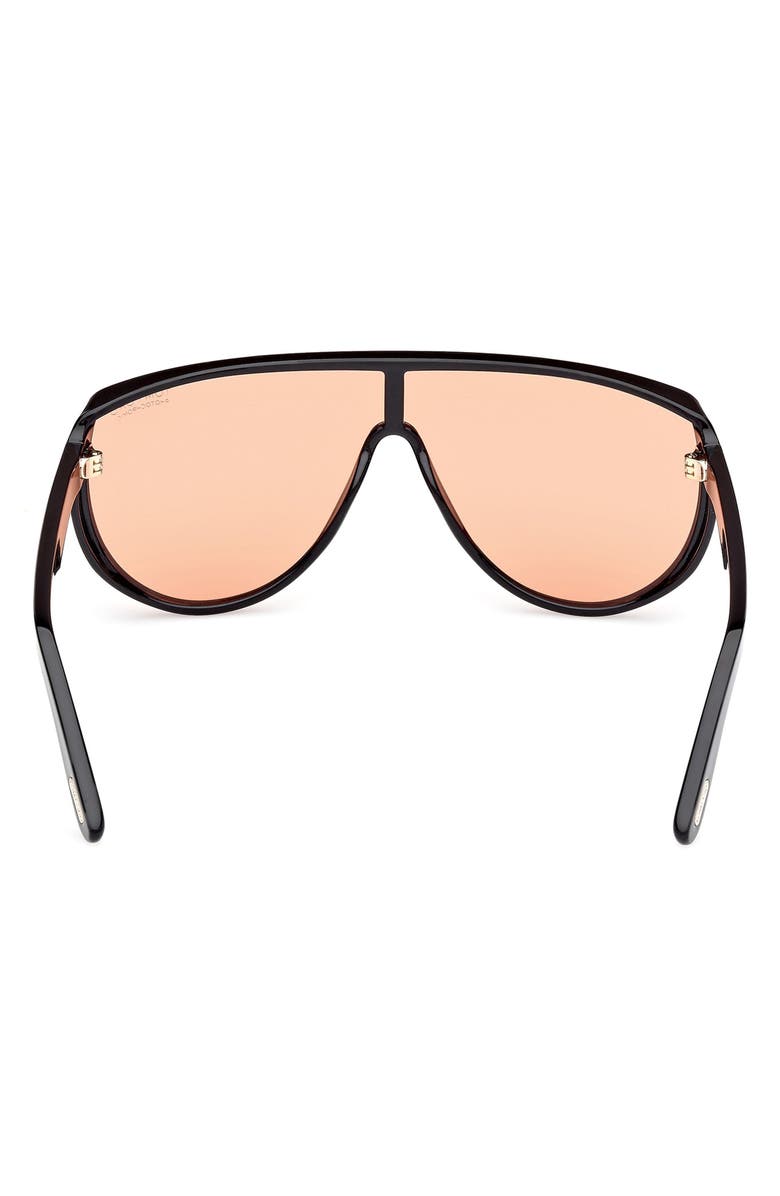 TOM FORD Achilles 138mm Shield Sunglasses, Alternate, color, Black / T Logo / Terracotta