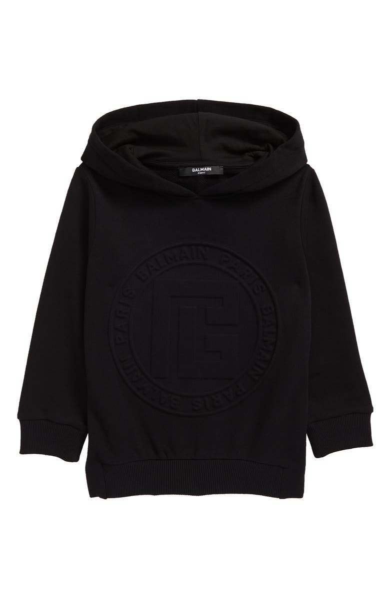 Balmain Kids' Monogram Logo Cotton Hoodie, Main, color,