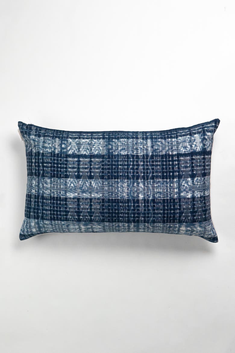 Vintage Indigo Handwoven Ikat Throw Pillow, Alternate, color, Blue