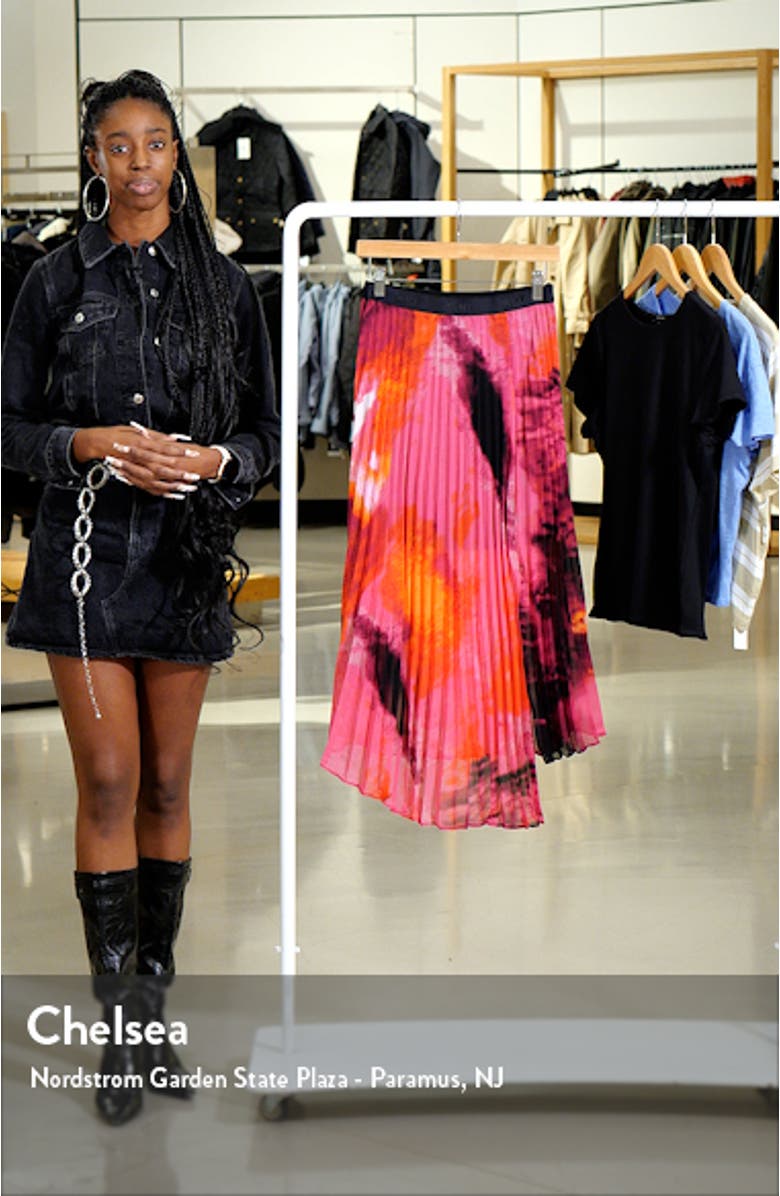 Print Pleated Asymmetric Midi Skirt, sales video thumbnail