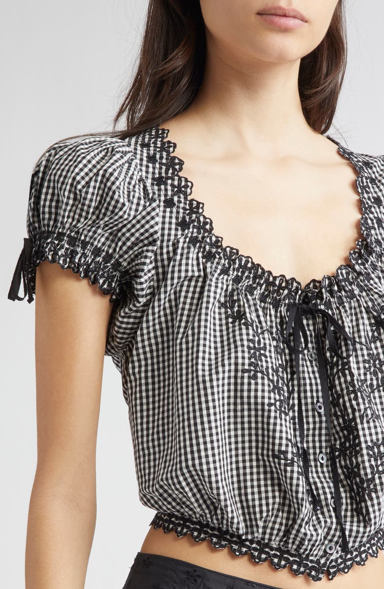 DÔEN Nera Eyelet Ruffle Organic Cotton Crop Top, Alternate, color, Noir La Maddalena Gingham