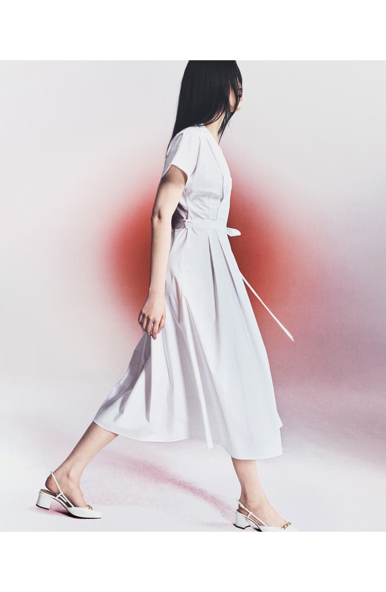 MANGO Pleated Tie Waist Cotton Midi Dress, Alternate, color, 