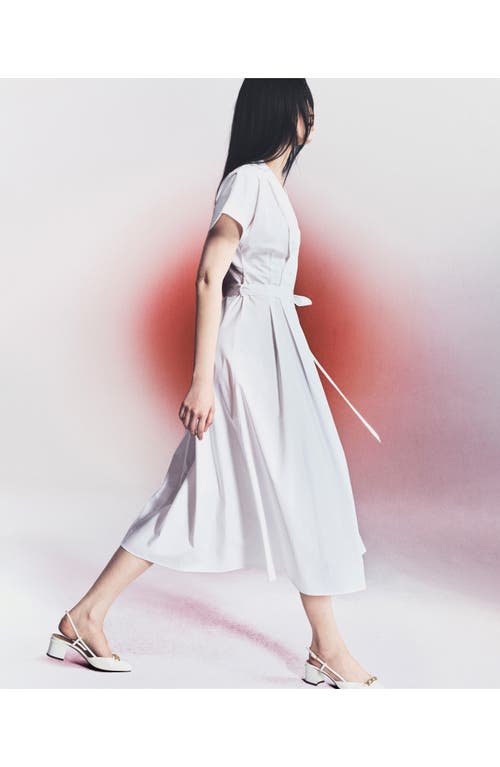 Mango Pleated Tie Waist Cotton Midi Dress In White
