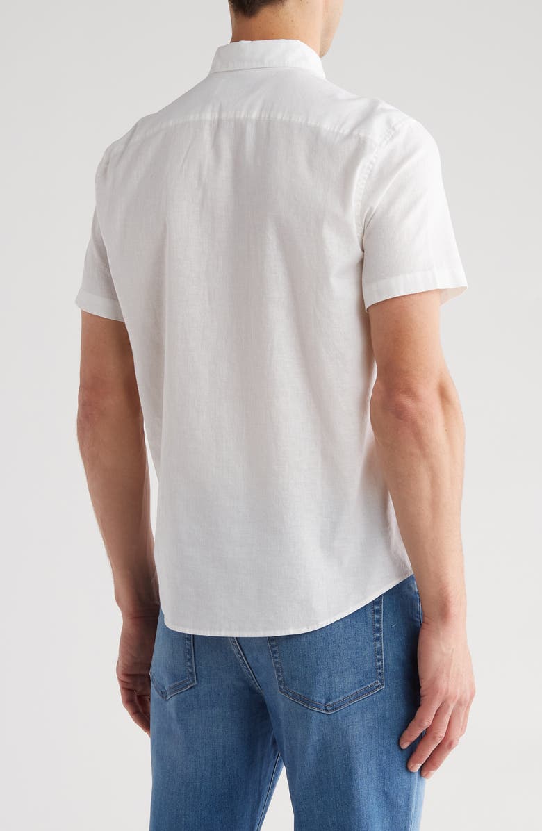 Original Penguin Stretch Linen Blend Short Sleeve Shirt, Alternate, color, Bright White