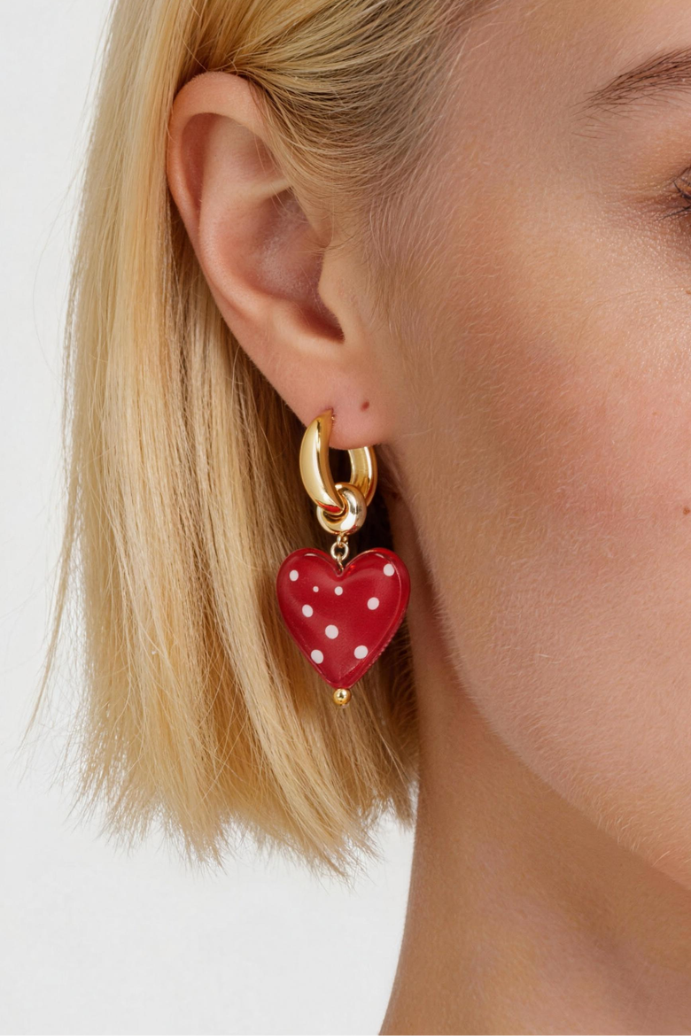 Esmée Red Dot Murano Heart Drop Earrings, Alternate, color, Red