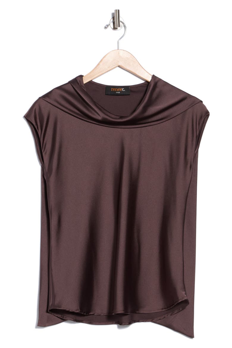 Scarf Detail Short Sleeve Top, Alternate, color, BROWN