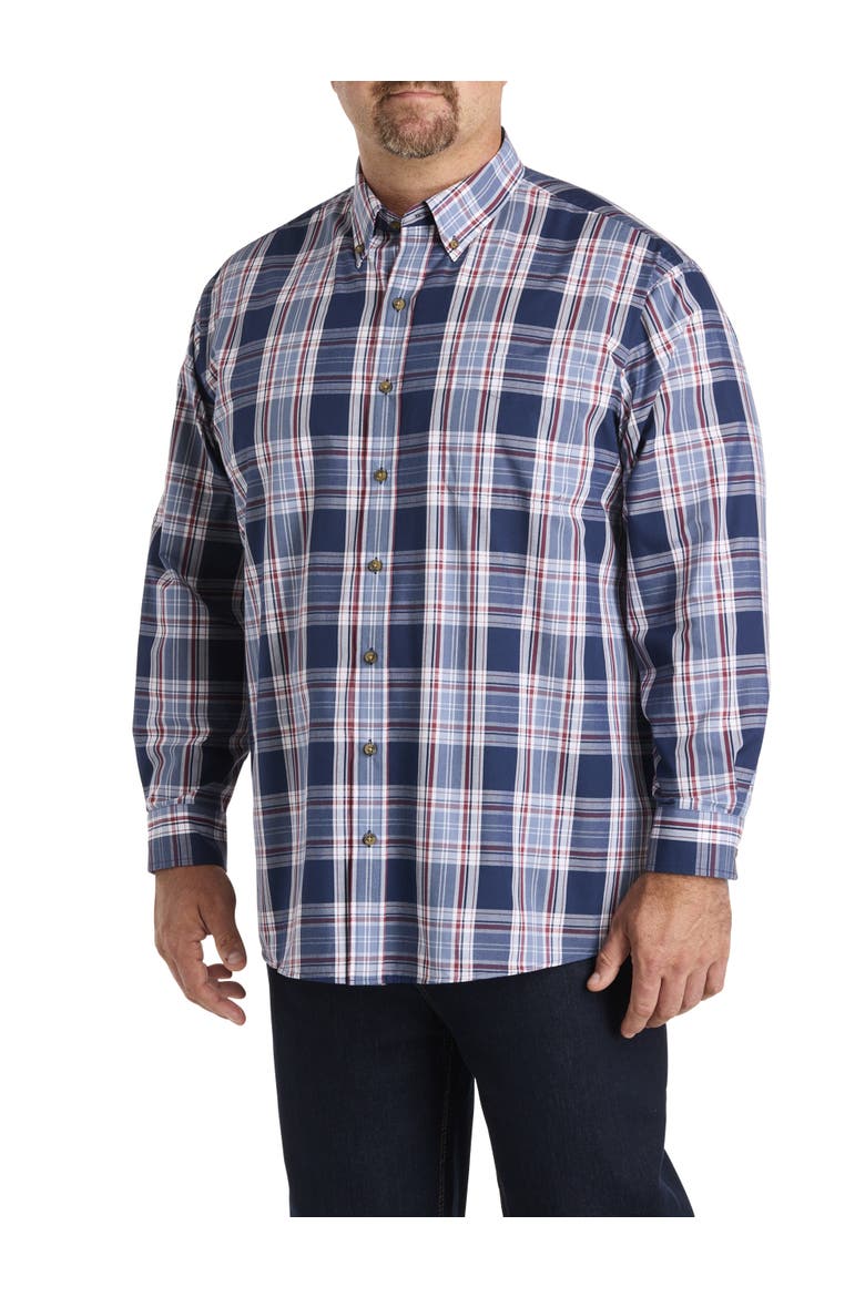 Big & Tall Easy-Care Large Plaid Sport Shirt, Main, color, BLUE