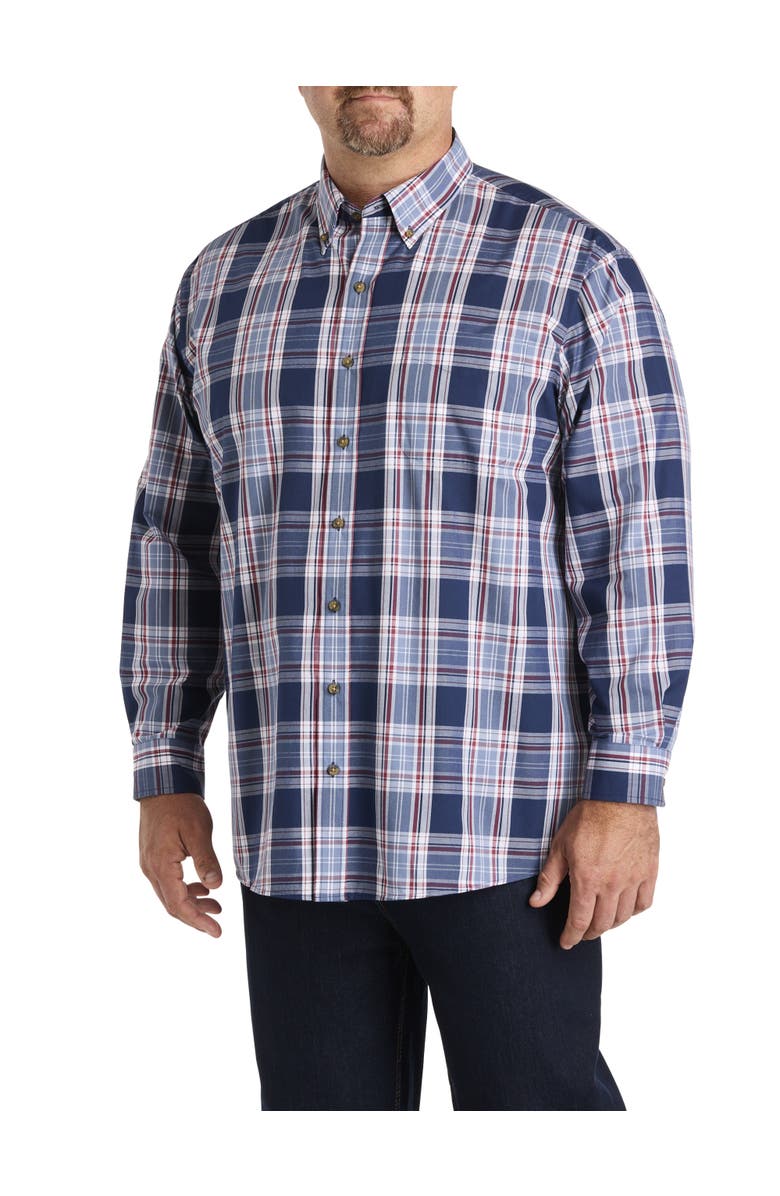 Harbor Bay by DXL Big & Tall Easy-Care Large Plaid Sport Shirt, Main, color, Blue