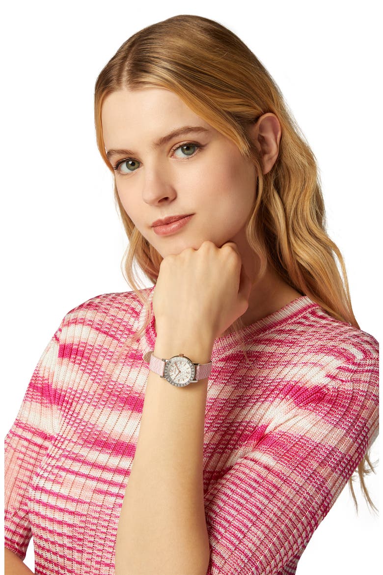 Estate Leather Strap Watch, 27mm, Alternate, color, STAINLESS STEEL