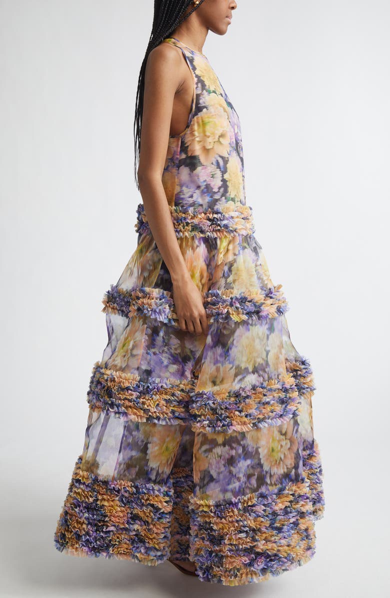 Zimmermann Luna Ruffle Silk Organza Maxi Dress, Alternate, color, Violet Dahlia