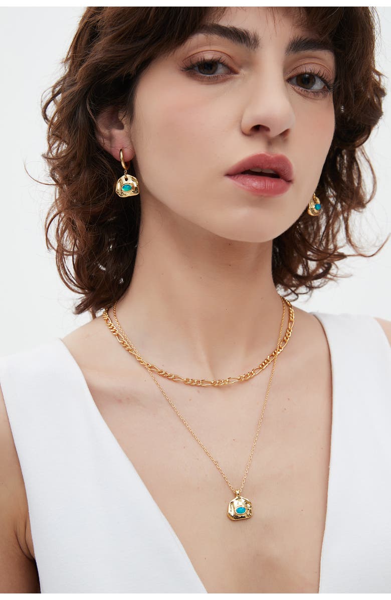Classicharms Aria Gemstone Pendant Necklace and Figaro Chain Layering Set, Alternate, color, Gold/Sky Blue