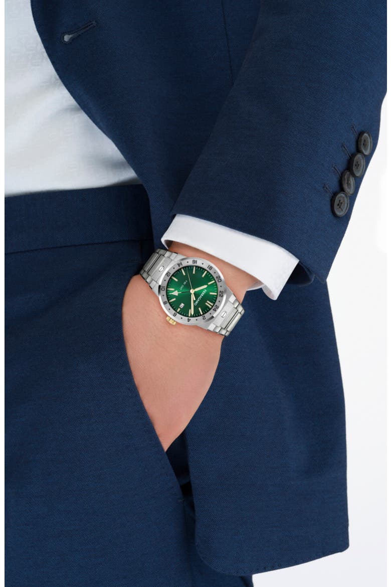 F-80 Classic GMT Bracelet Watch, 41mm, Alternate, color, STAINLESS STEEL GREEN