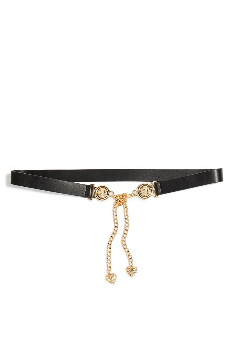 Lion Head Chain & Faux Leather Skinny Tie Belt, Main, color, BLACK