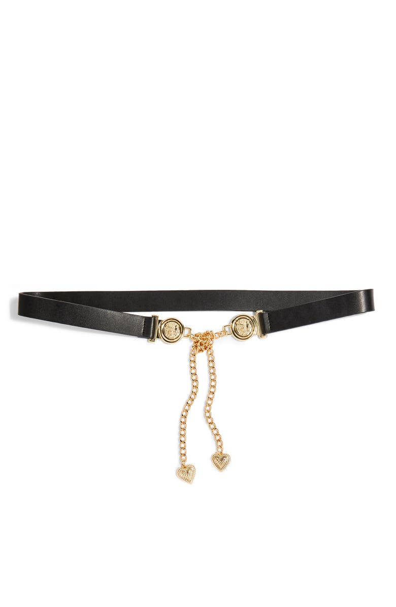 Topshop Lion Head Chain & Faux Leather Skinny Tie Belt, Main, color,