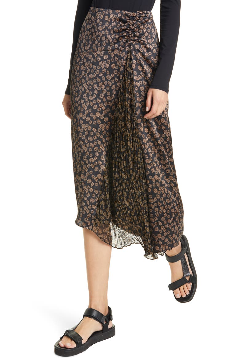 Zinnia Floral Ruched Skirt, Alternate, color, BLACK
