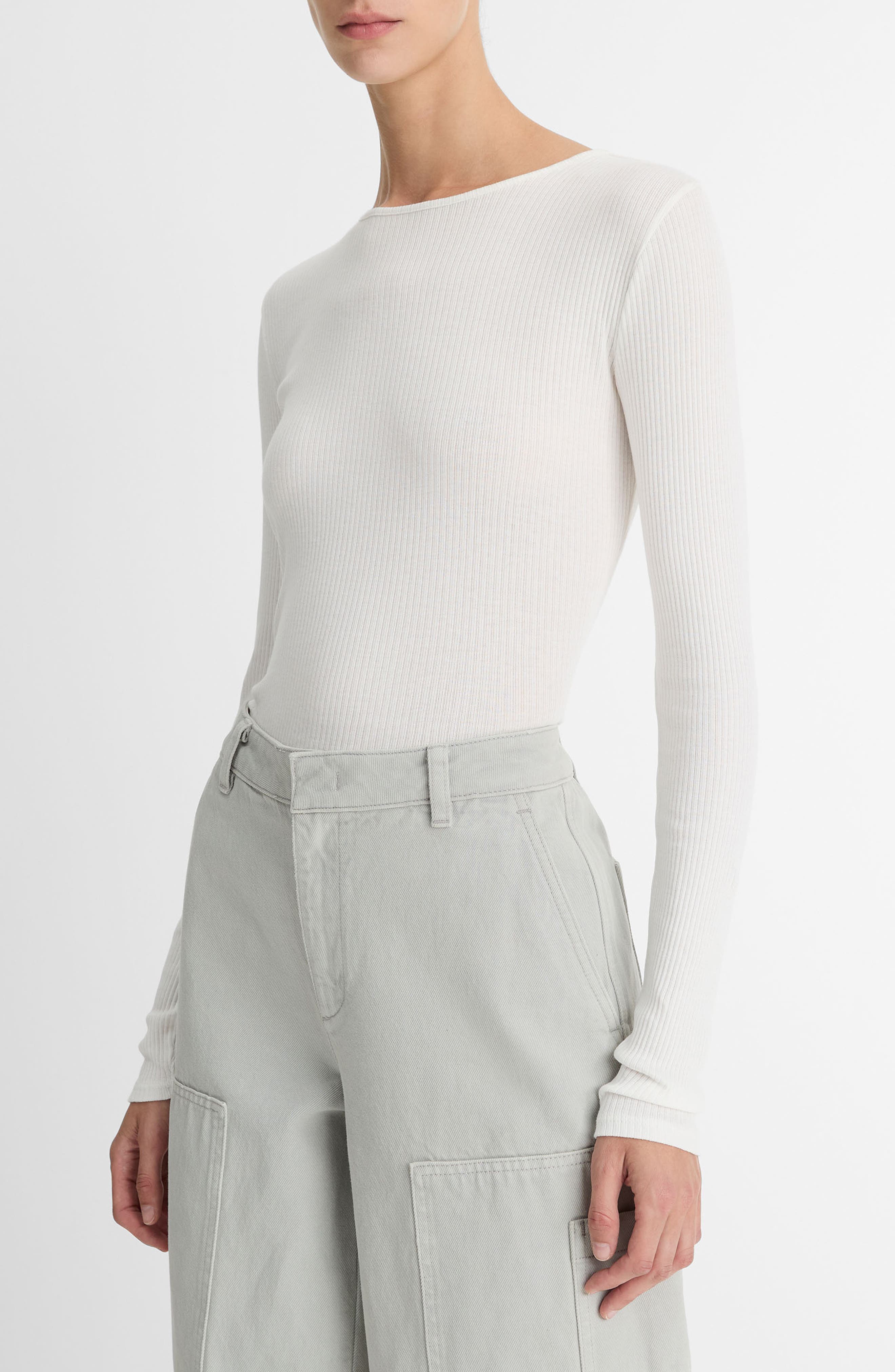 Vince Rib Pima Cotton Long Sleeve Crewneck T-Shirt