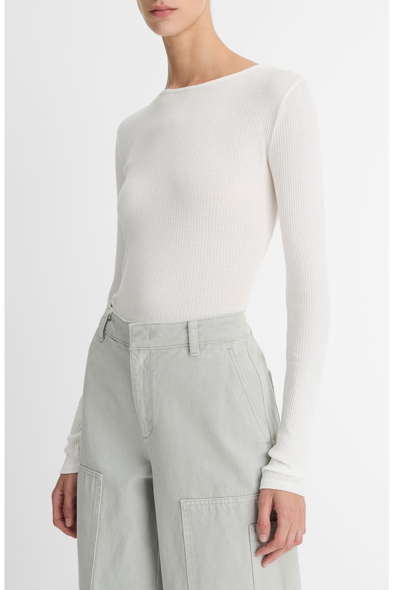 Rib Pima Cotton Long Sleeve Crewneck T-Shirt, Main, color, OFF WHITE