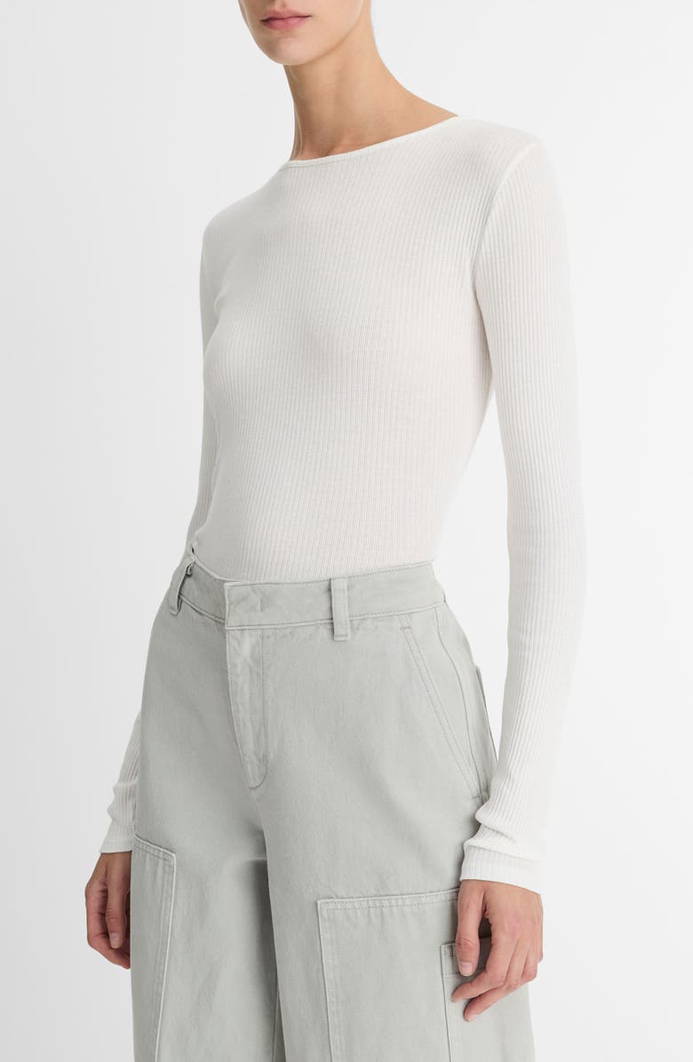 Vince Rib Pima Cotton Long Sleeve Crewneck T-Shirt, Main, color, Off White