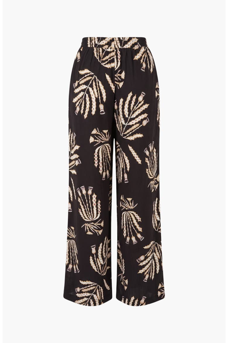 Botanical Print Wide Leg Pants with Drawstring Waist and Side Pockets, Alternate, color, Black
