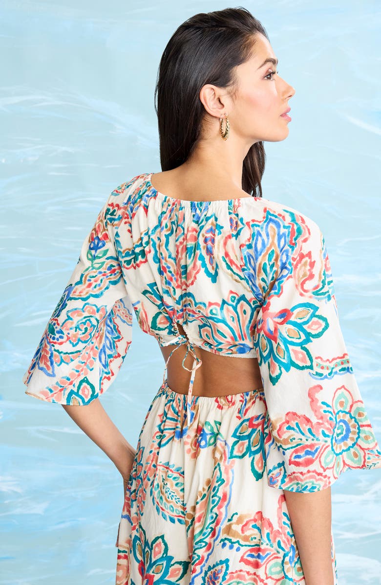 The Good Journey Floral Cutout Midi Dress, Alternate, color, Ivory/ Hot Coral