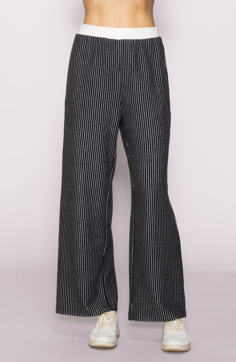 MELLODAY Stripe Wide Leg Knit Pants, Main, color, Dark Grey/ Ivory