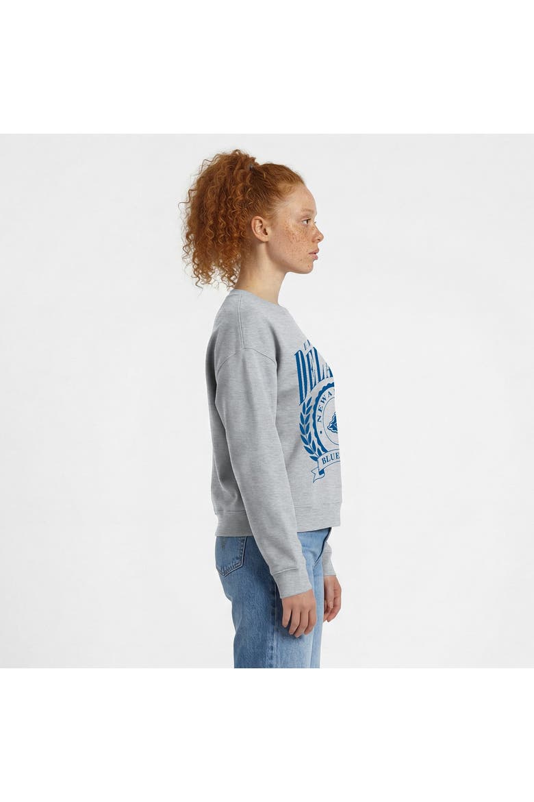 Women's Champion  Heather Gray Delaware Fightin' Blue Hens Academic Crest Powerblend Crewneck Sweatshirt, Alternate, color, Heather Gray