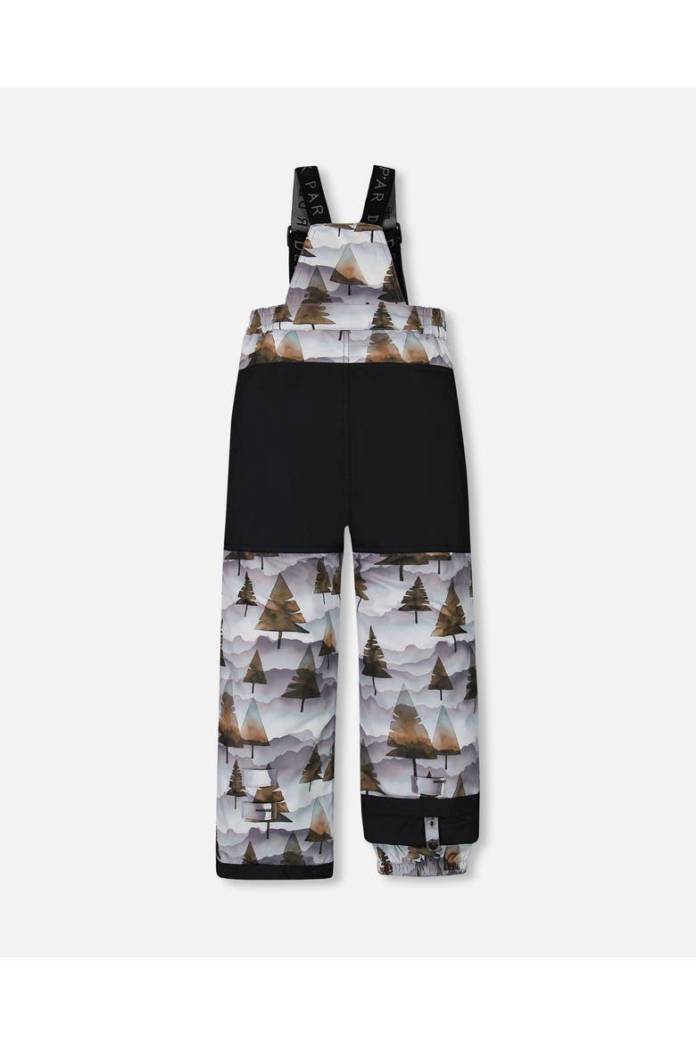 Boy's Two Piece Snowsuit Solid Brown Jacket And Grey Landscape Printed Brown Trees, Alternate, color, Printed Gradient Mountains