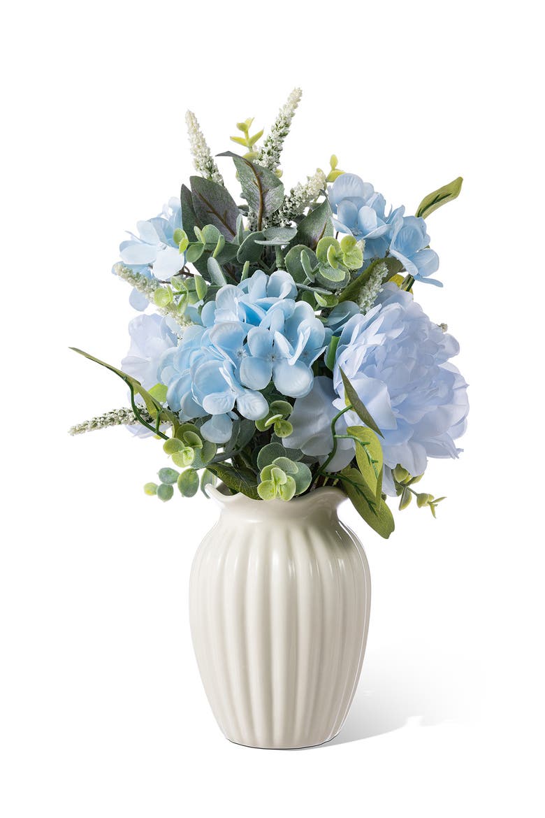 18"H Blue Peony & Hydrangea with Ceramic Vase Centerpiece, Alternate, color, Blue