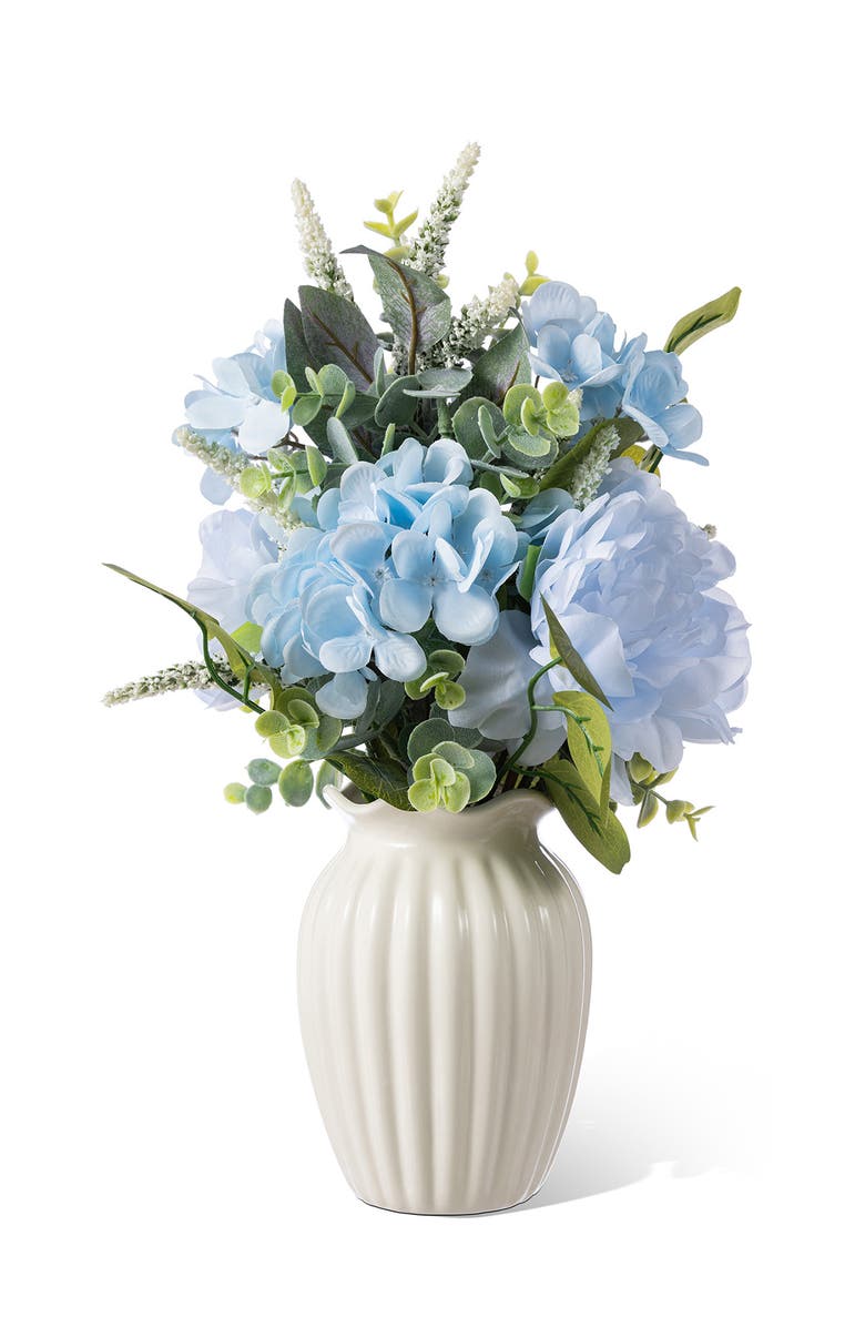 Glitzhome 18"H Blue Peony & Hydrangea with Ceramic Vase Centerpiece, Alternate, color, Blue