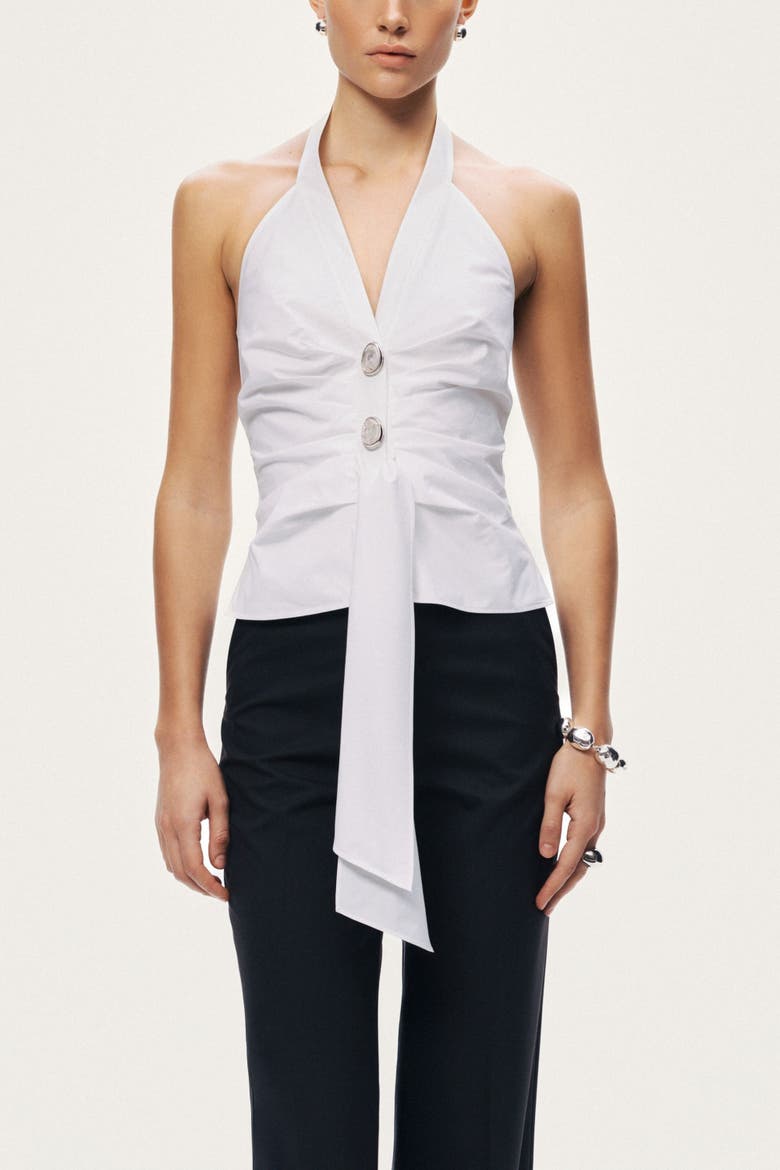 Halter Neck Tie Detail Blouse, Main, color, Ivory