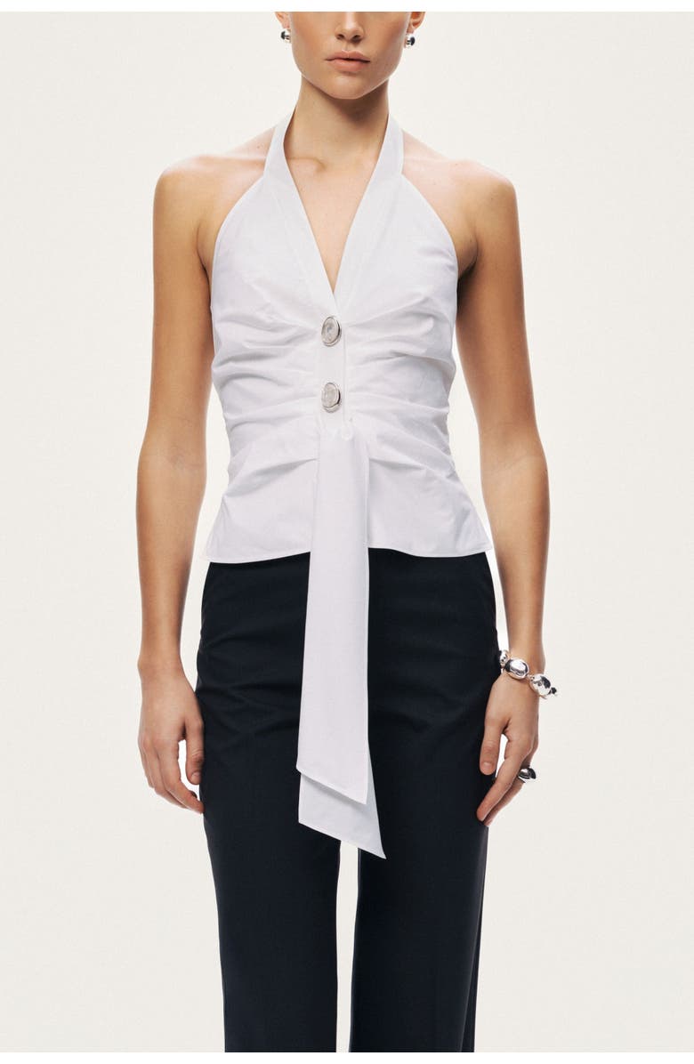 Nocturne Halter Neck Tie Detail Blouse, Main, color, Ivory
