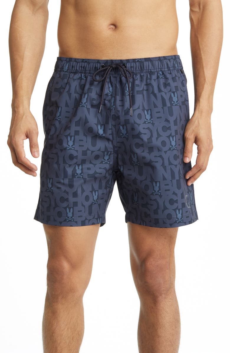 Psycho Bunny Damon Print Swim Trunks, Main, color, 