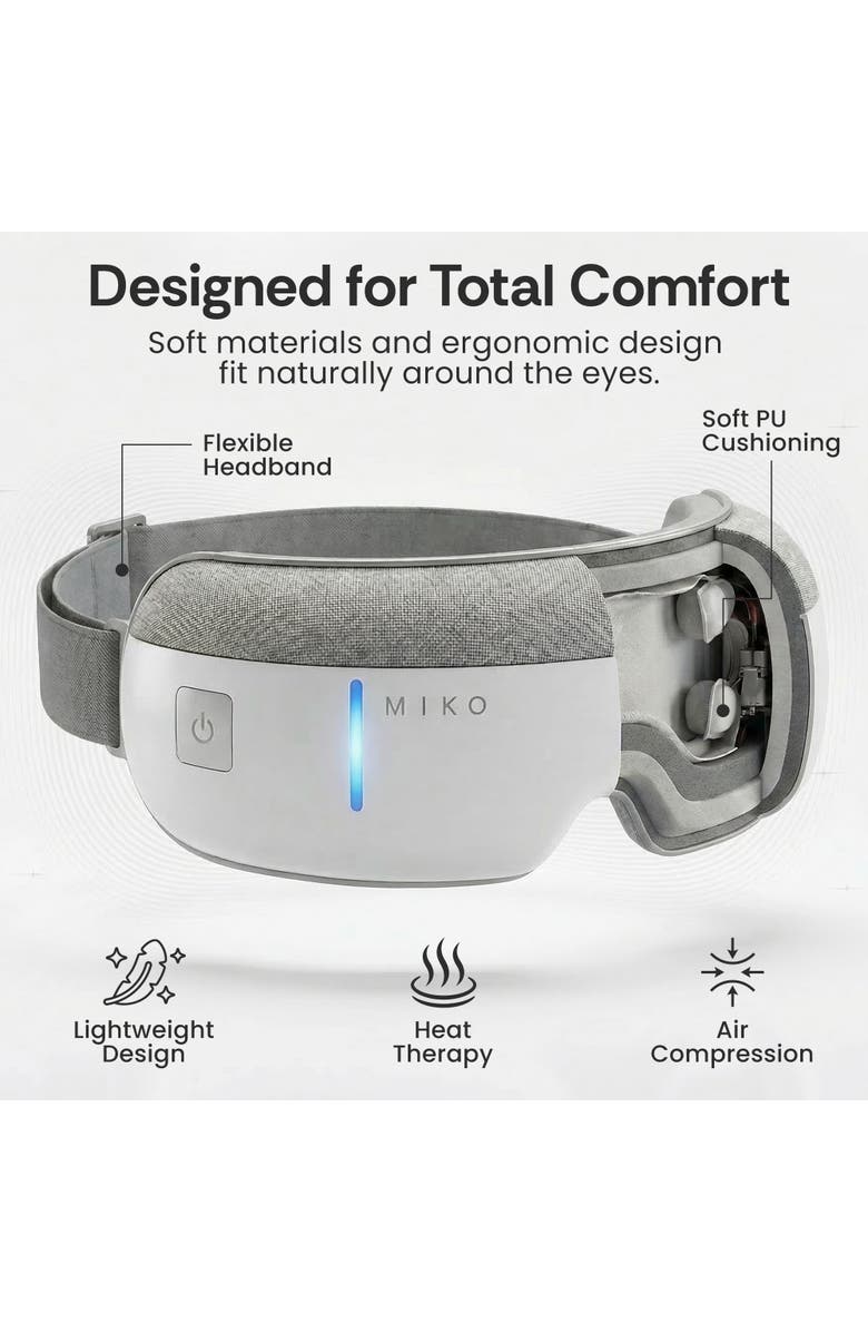 MIKO Gaze Eye Massager with Heat & Bluetooth, Alternate, color, White