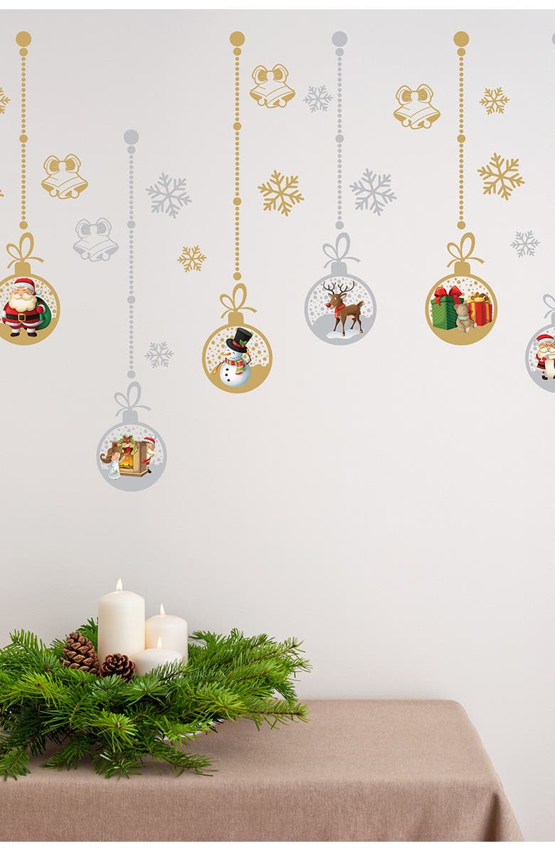 WALPLUS Matte Gold and Silver Christmas Ornaments Wall Stickers Set, Alternate, color, 